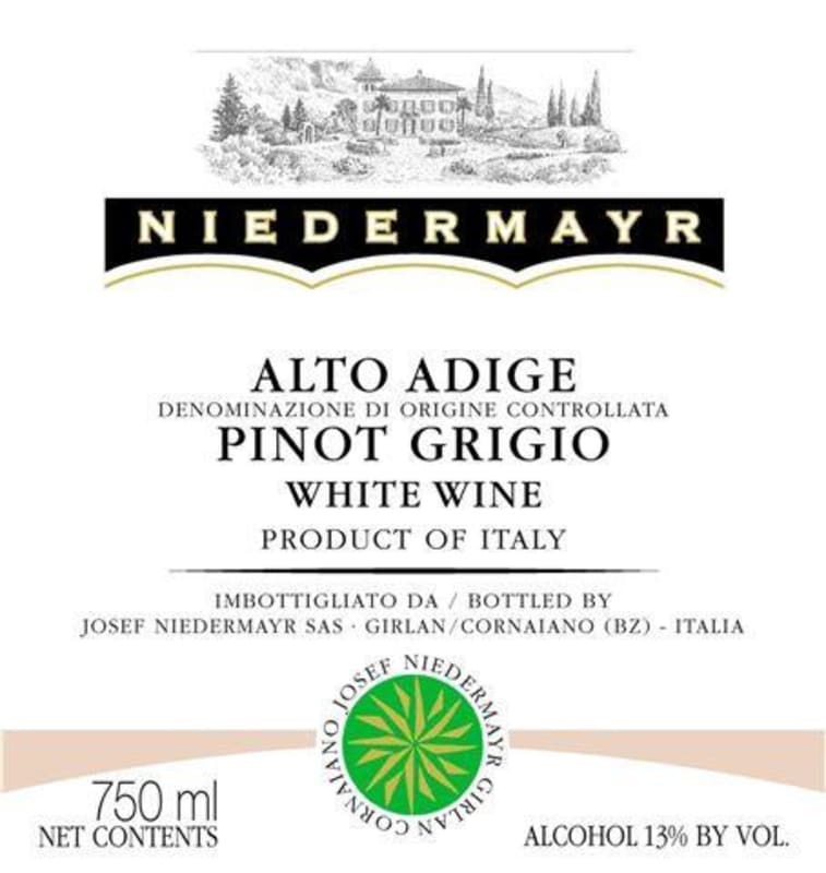 Niedermayr Sudtirol Alto Adige Pinot Grigio Rulander 2009 Front Label