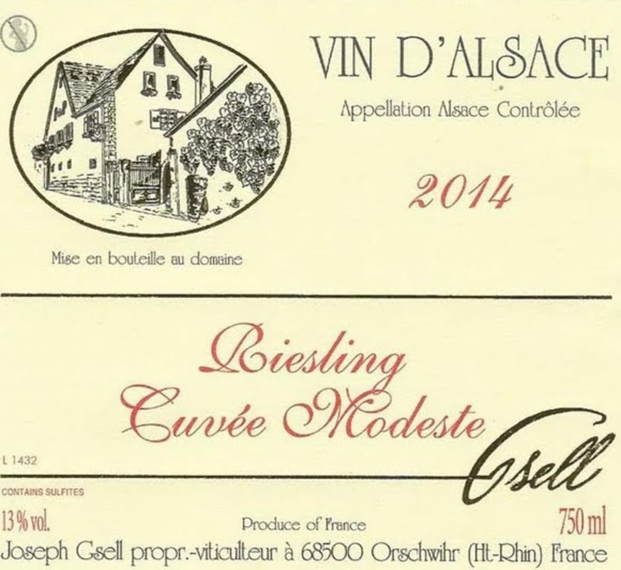 Joseph Gsell Cuvee Modeste Riesling 2014 Front Label