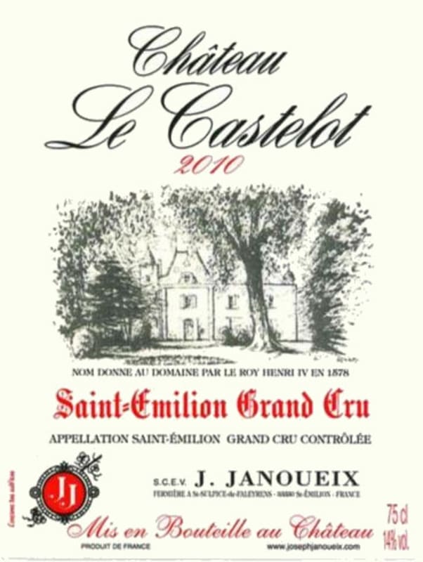 Joseph Janoueix Saint-Emilion Chateau Le Castelot Grand Cru 2010 Front Label