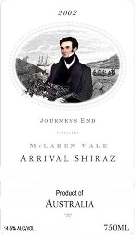 Journeys End Vineyards Arrival Shiraz 2002 Front Label