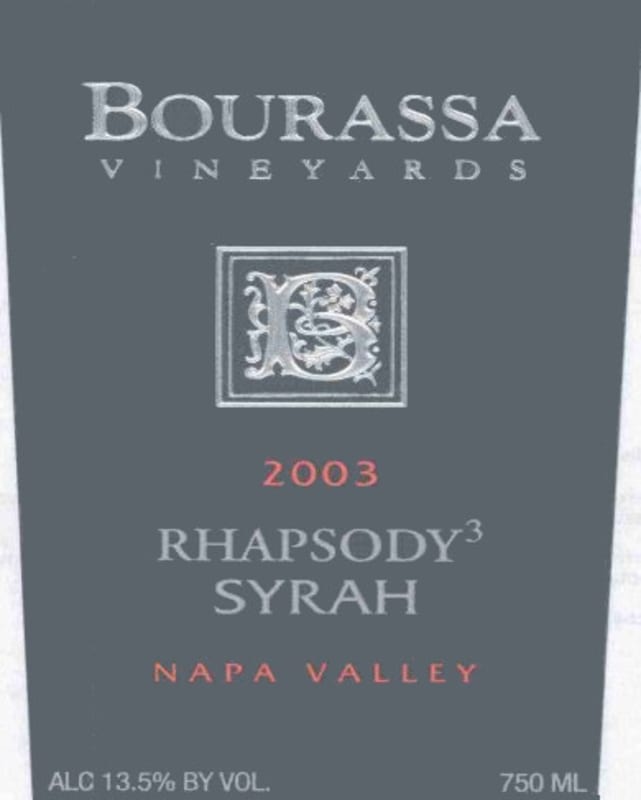 Bourassa Vineyards Rhapsody 3 Syrah 2003 Front Label