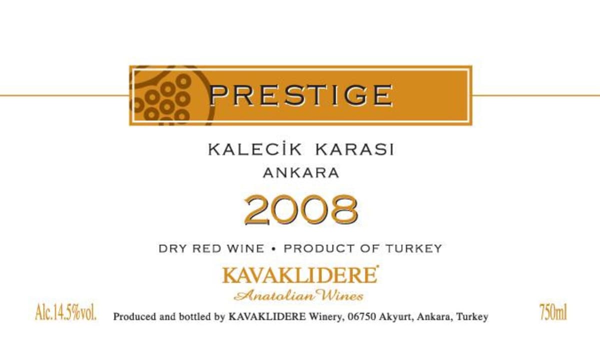 Kavaklidere Wines Co Prestige Kalecik Karasi 2008 Front Label