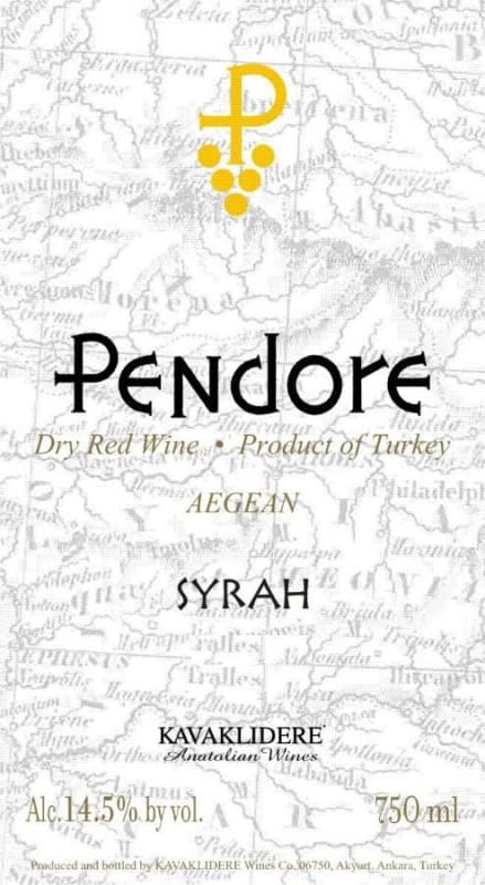 Kavaklidere Wines Co Pendore Syrah 2010 Front Label