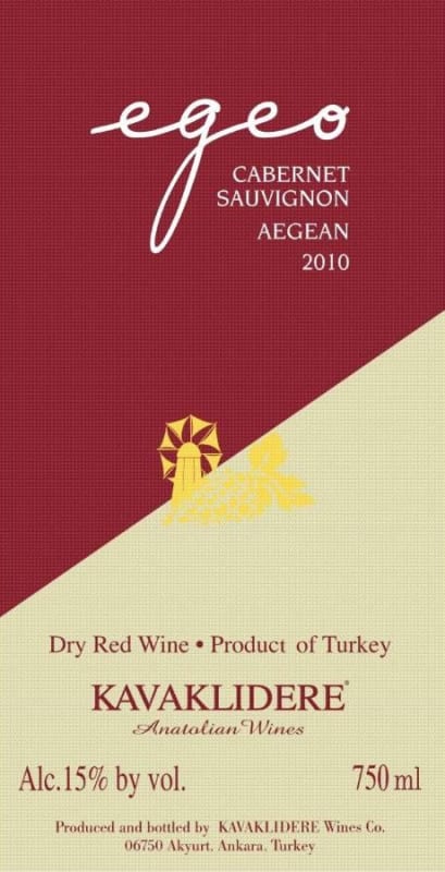 Kavaklidere Wines Co Egeo Cabernet Sauvignon 2010 Front Label