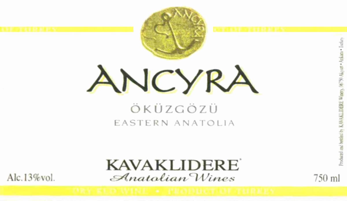 Kavaklidere Wines Co Ancyra Okuzgozu 2013 Front Label