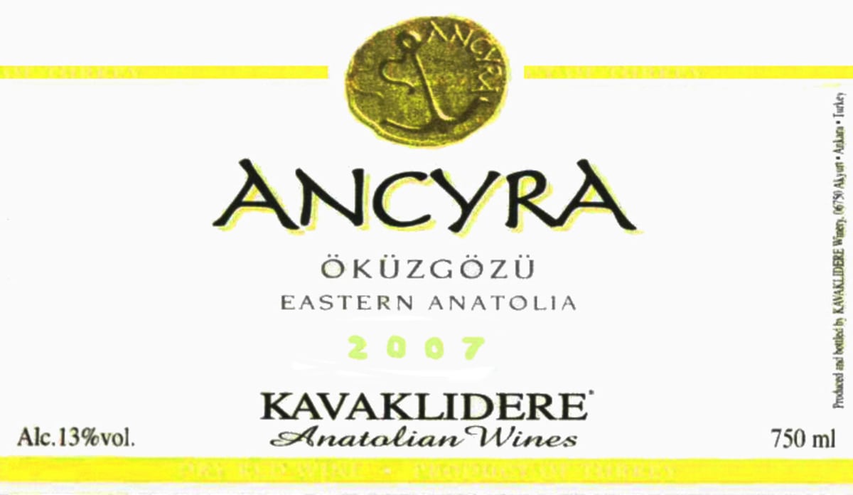 Kavaklidere Wines Co Ancyra Okuzgozu 2007 Front Label