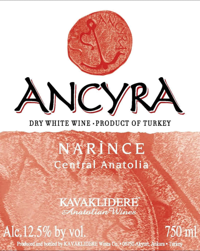 Kavaklidere Wines Co Ancyra Narince 2014 Front Label