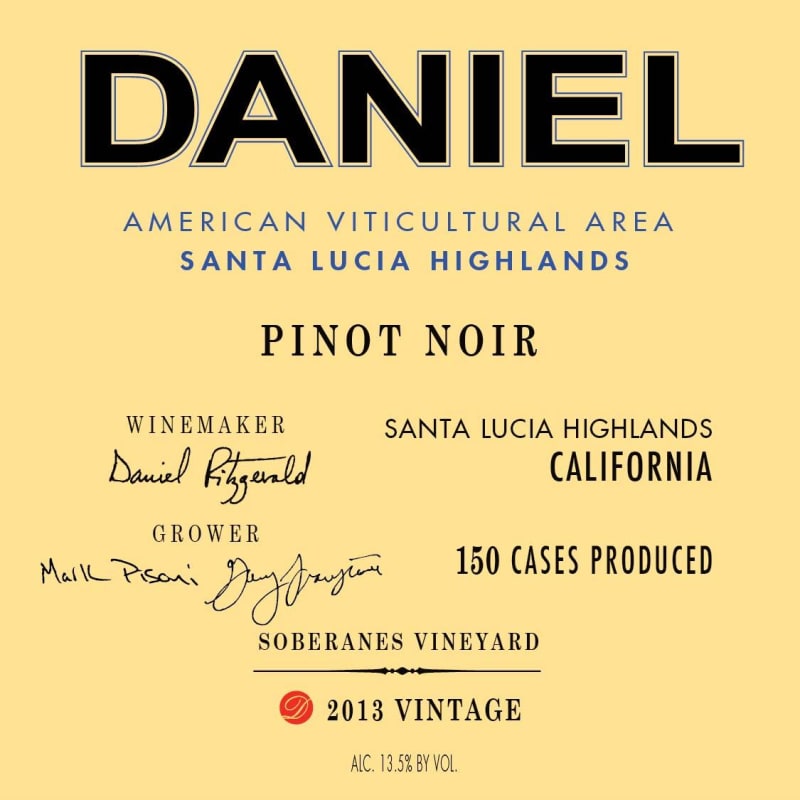 Brack Mountain Wine Company Daniel Soberanes Vineyard Pinot Noir 2013 Front Label