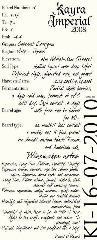 Kayra Imperial Cabernet Sauvignon 2008 Front Label