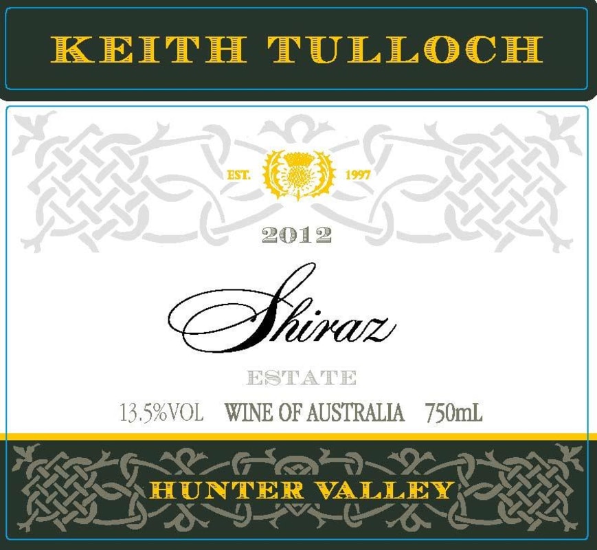 Keith Tulloch Wines Shiraz 2012 Front Label