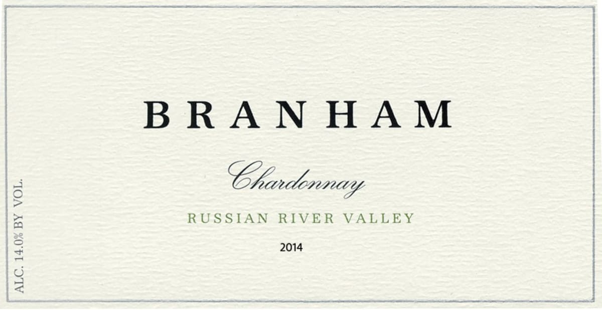 Branham Estate Wines Chardonnay 2014 Front Label