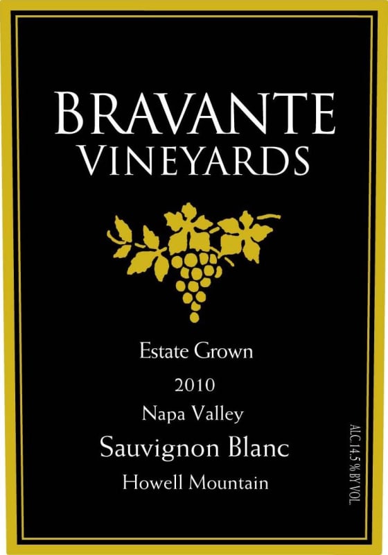 Bravante Vineyards Estate Sauvignon Blanc 2010 Front Label