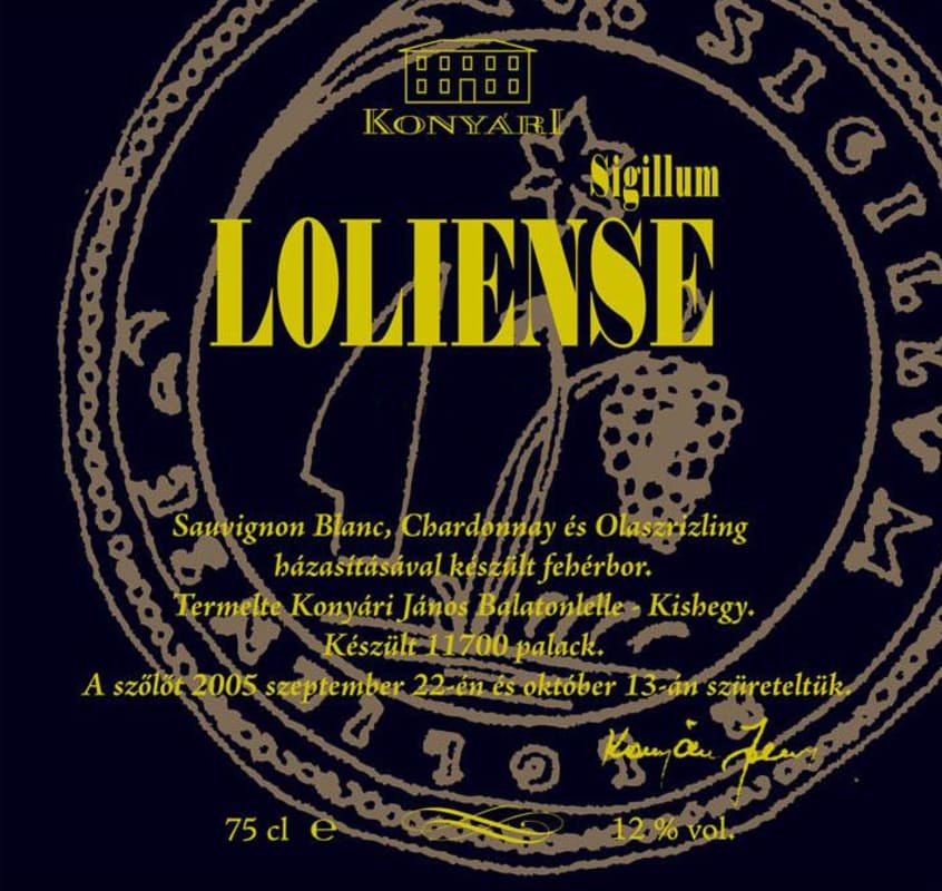 Konyari Pince Sigillum Loliense White 2010 Front Label