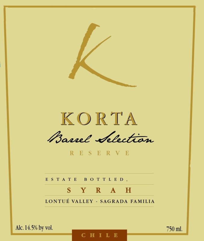 Korta Wines Barrel Selection Reserva Syrah 2014 Front Label