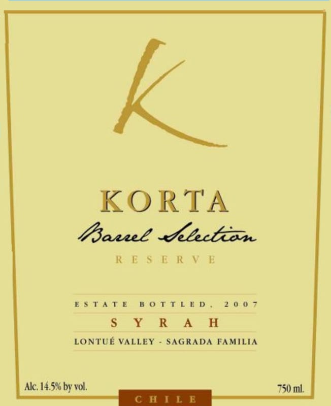 Korta Wines Barrel Selection Reserva Syrah 2007 Front Label