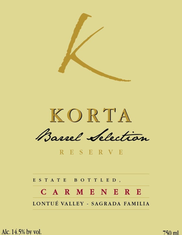Korta Wines Barrel Selection Reserva Carmenere 2013 Front Label