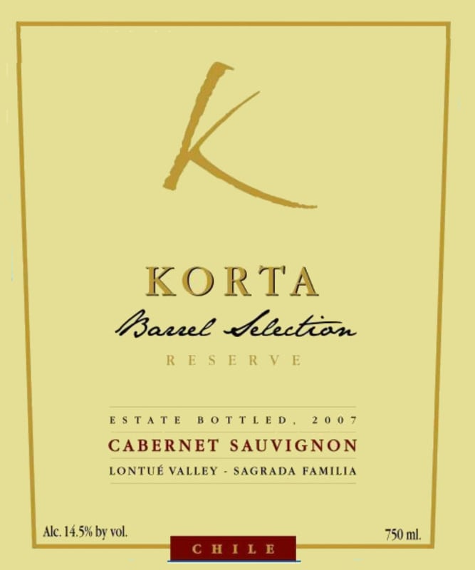 Korta Wines Barrel Selection Reserva Cabernet Sauvignon 2007 Front Label