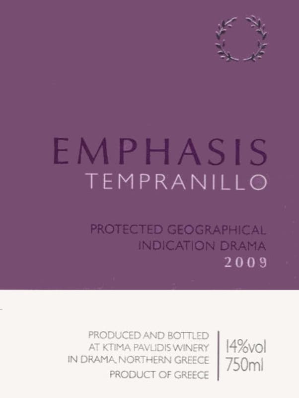 Ktima Pavlidis Emphasis Tempranillo 2009 Front Label