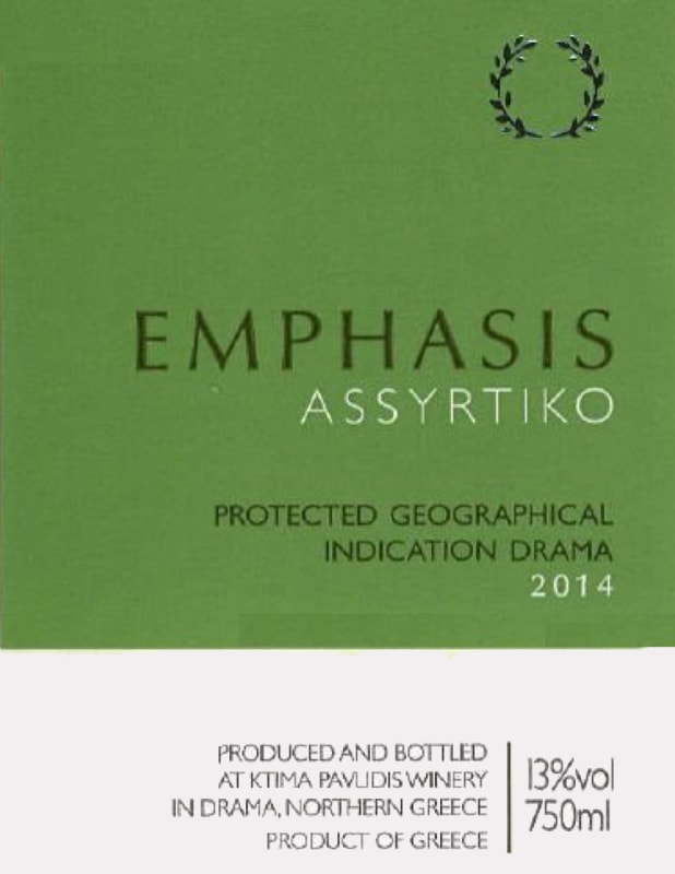 Ktima Pavlidis Emphasis Assyrtiko 2014 Front Label