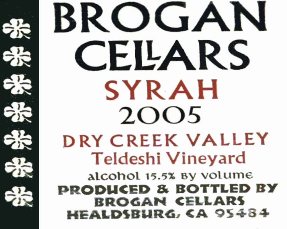 Brogan Cellars Teldeschi Vineyard Syrah 2005 Front Label