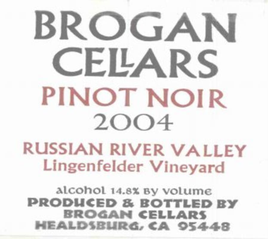 Brogan Cellars Lingenfelder Vineyard Pinot Noir 2004 Front Label