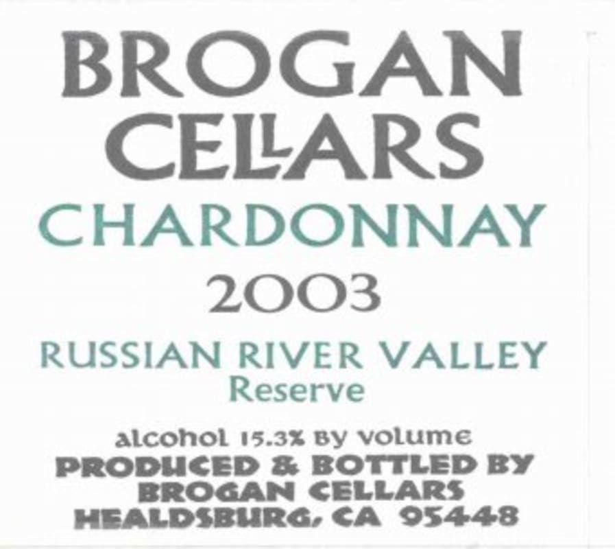 Brogan Cellars Reserve Chardonnay 2003 Front Label