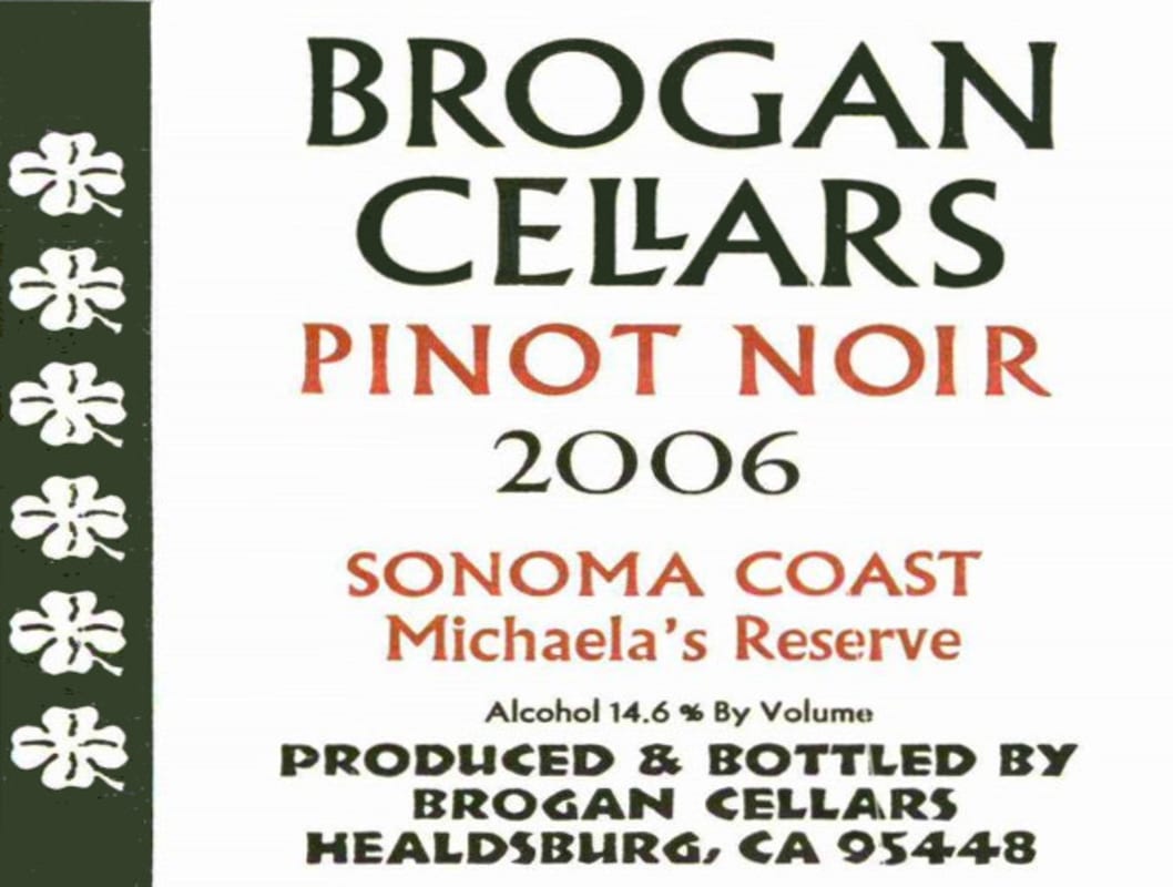 Brogan Cellars Michaela Reserve Pinot Noir 2006 Front Label