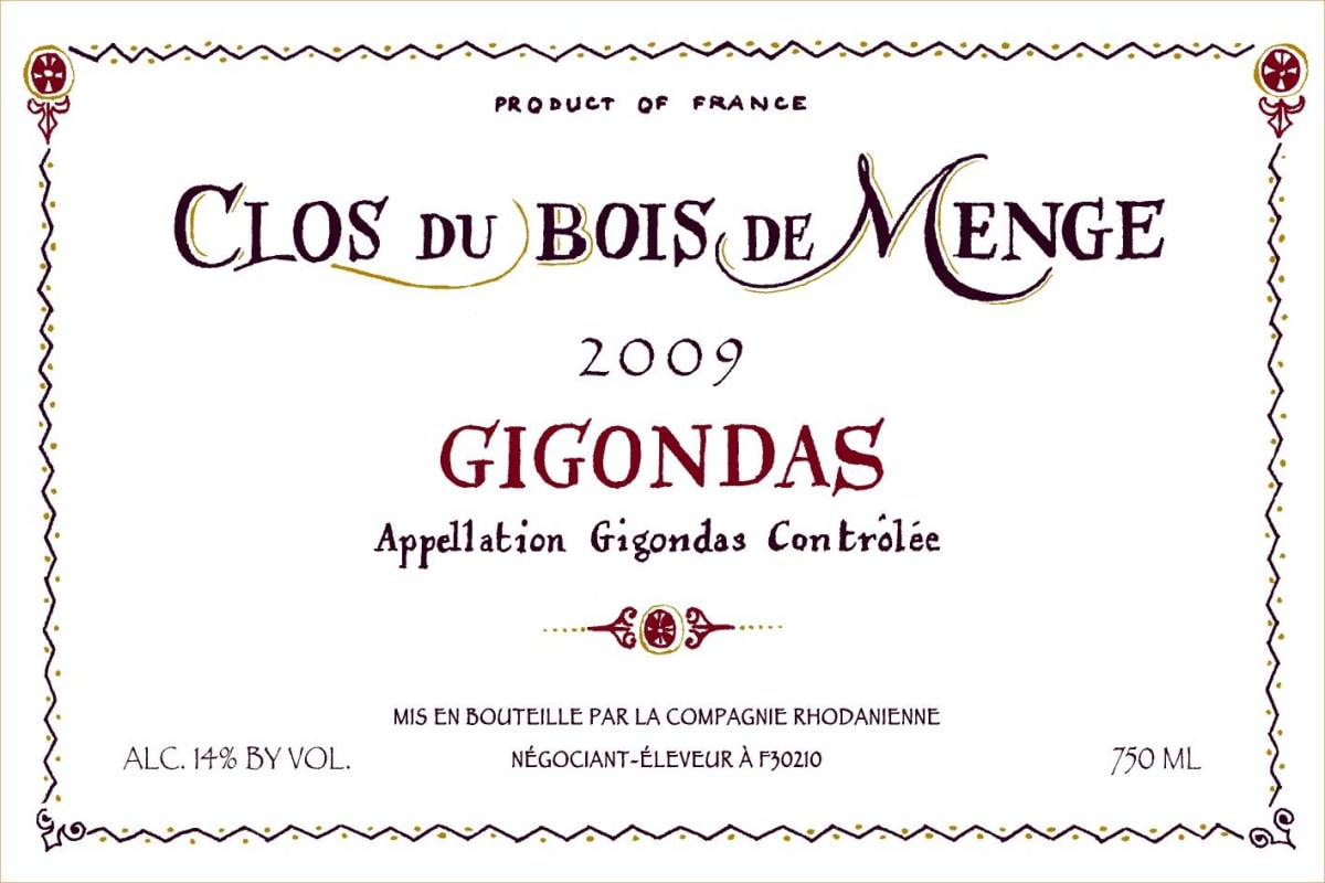 La Compagnie Rhodanienne Gigondas Clos du Bois de Menge 2009 Front Label