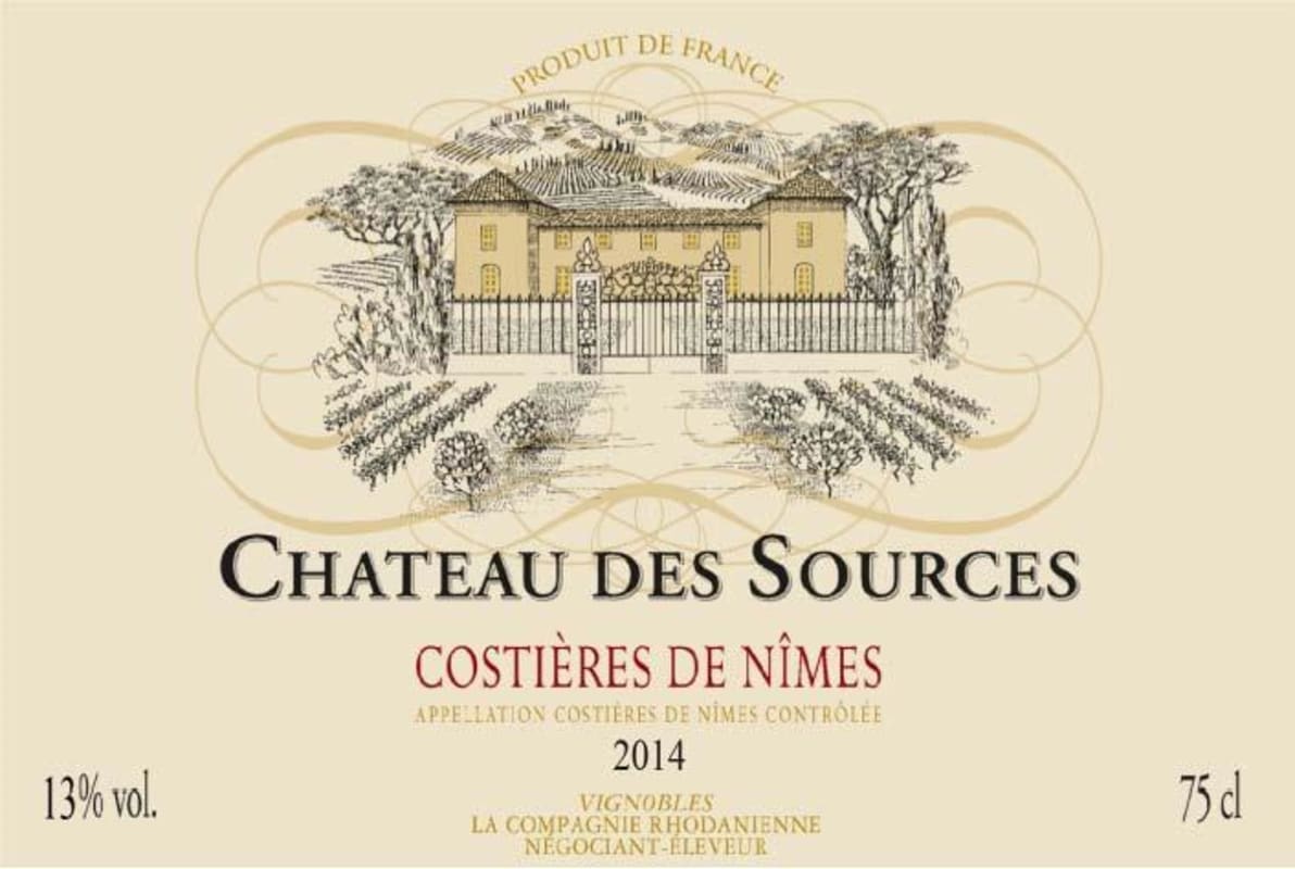 La Compagnie Rhodanienne Costieres de Nimes Chateau des Sources 2014 Front Label
