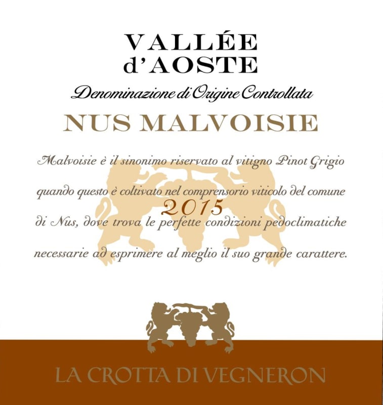 La Crotta di Vigneron Valle d'Aosta Nus Malvoisie 2015 Front Label
