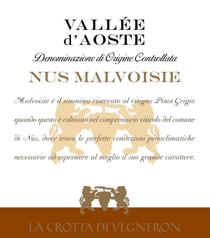 La Crotta di Vigneron Valle d'Aosta Nus Malvoisie 2012 Front Label
