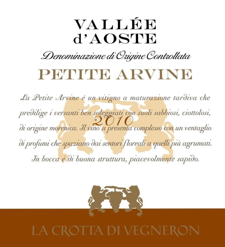 La Crotta di Vigneron Valle d'Aosta Petit Arvine 2010 Front Label