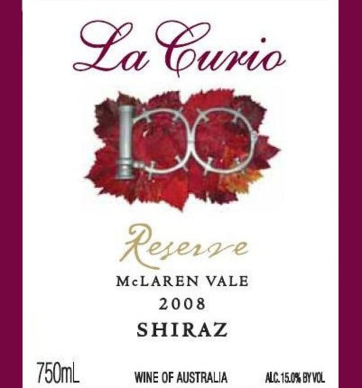 La Curio Wines Reserve Shiraz 2008 Front Label