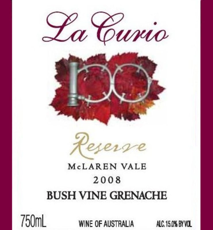 La Curio Wines Bush Vine Reserve Grenache 2008 Front Label