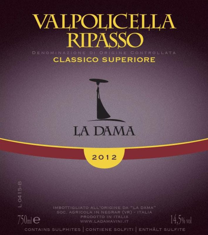 La Dama Valpolicella Ripasso Classico Superiore 2012 Front Label