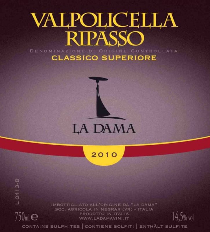 La Dama Valpolicella Ripasso Classico Superiore 2010 Front Label