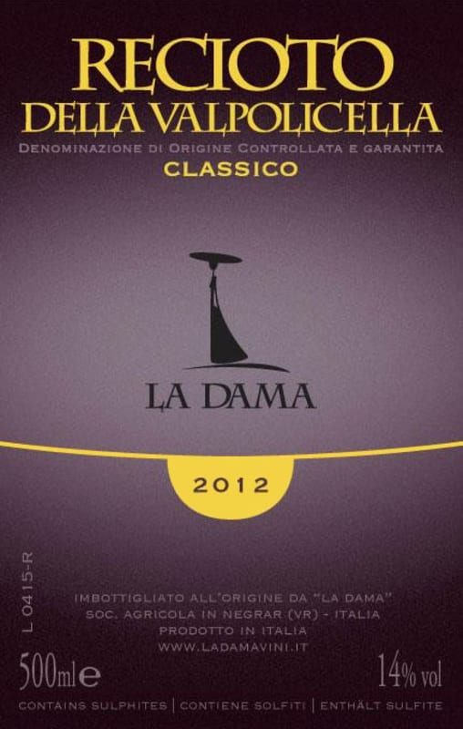 La Dama Recioto della Valpolicella Classico 2012 Front Label