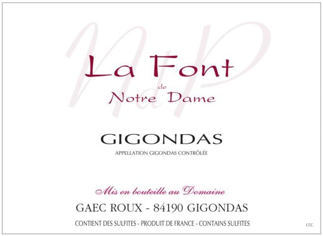 La Font de Notre Dame Gigondas 2012 Front Label