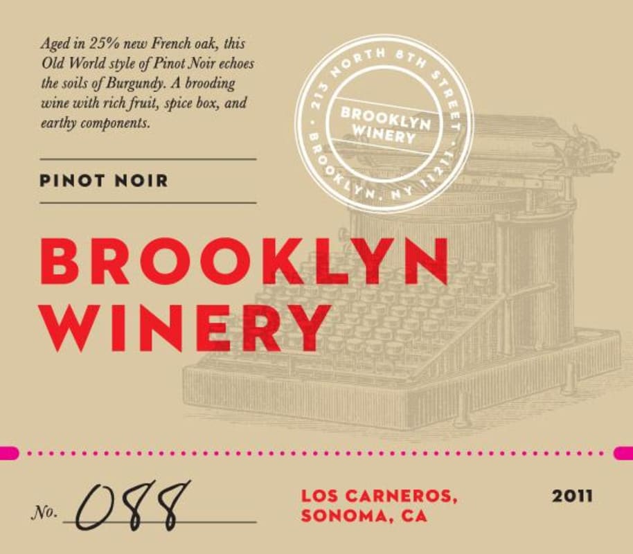 Brooklyn Winery Pinot Noir 2011 Front Label