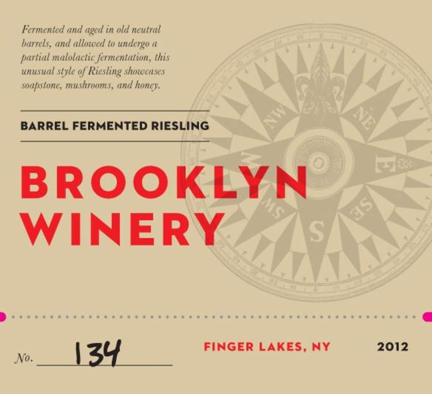 Brooklyn Winery Barrel Fermented Riesling 2012 Front Label