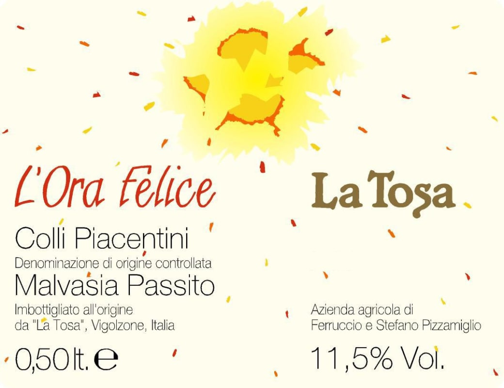 La Tosa Colli Piacentini L'Ora Felice Malvasia Passito 2015 Front Label