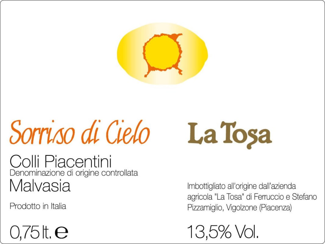 La Tosa Colli Piacentini Sorriso di Cielo Malvasia 2013 Front Label