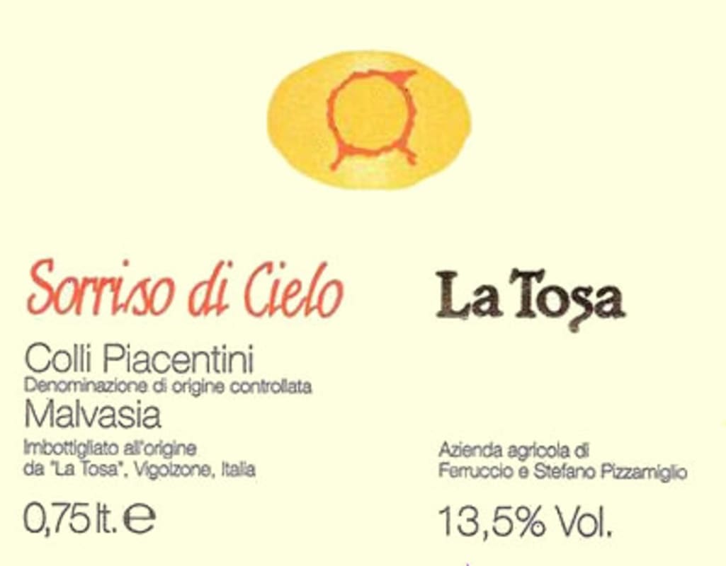 La Tosa Colli Piacentini Sorriso di Cielo Malvasia 2007 Front Label