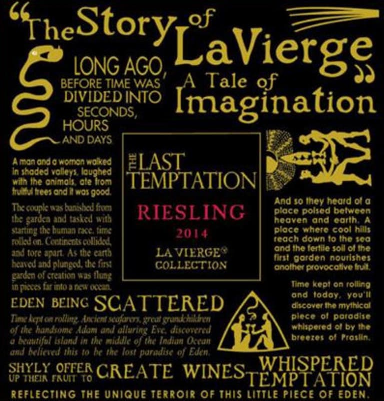 La Vierge The Last Temptation Riesling 2014 Front Label