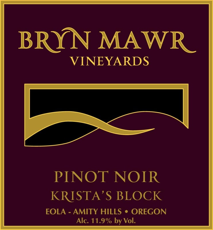 Bryn Mawr Vineyards Krista's Block Pinot Noir 2012 Front Label