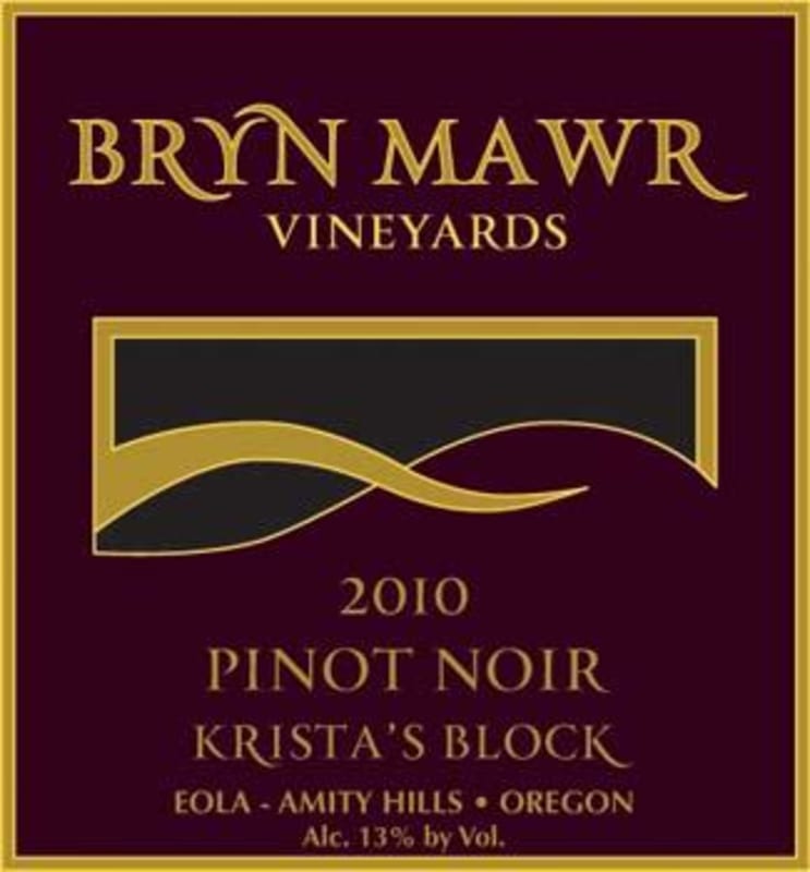 Bryn Mawr Vineyards Krista's Block Pinot Noir 2010 Front Label