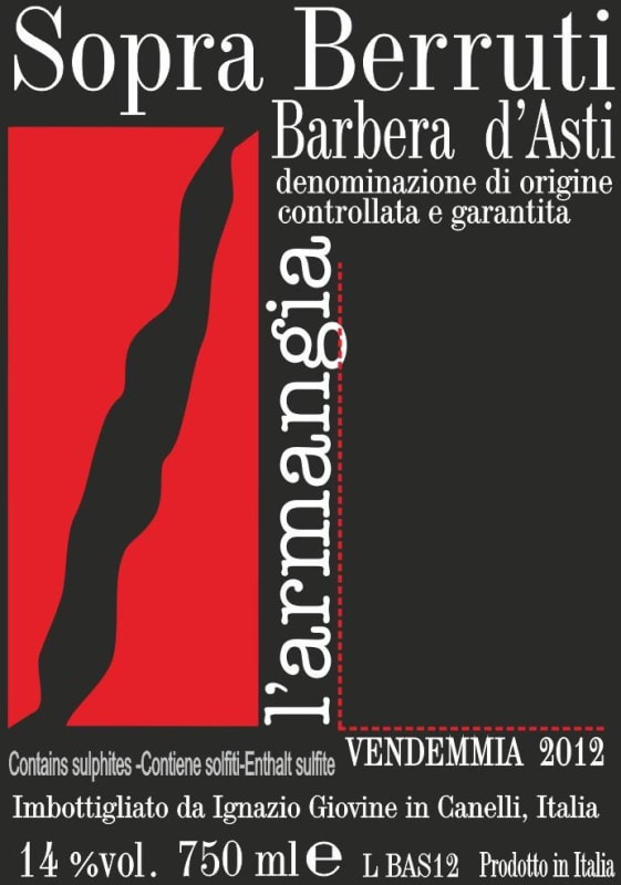 Domaine Serguier Barbera d'Asti Sopra Berruti 2012 Front Label