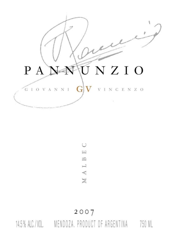 Las Piedras Pura Vid GV Pannunzio Malbec 2007 Front Label