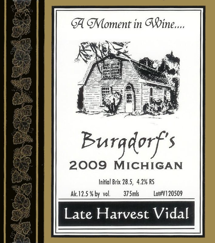Burgdorf's Winery Late Harvest Vidal 2009 Front Label