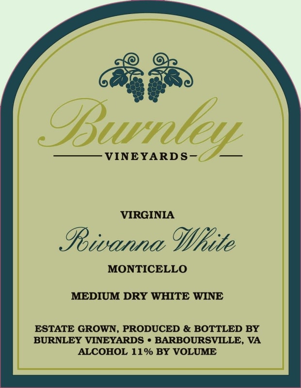 Burley Vineyards Rivanna White 2015 Front Label